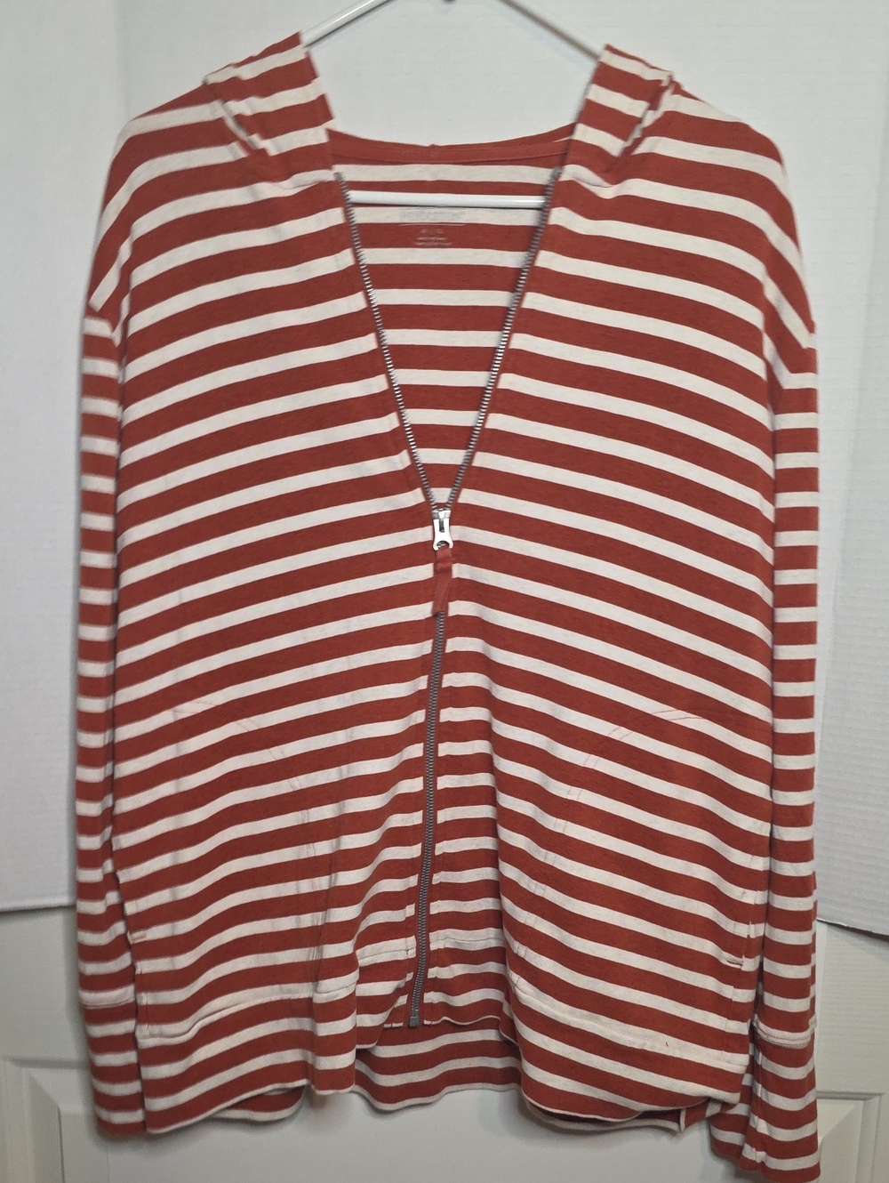 Pendleton Women’s XL Striped Full-Zip Hoodie – 100% Cotton – Rust Orange & Cream